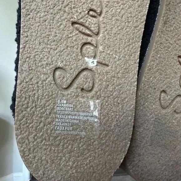 Splendid Clarissa Slipper Women's 8.5 Black Faux Shearling Slingback Cork Shoe - Picture 6 of 11